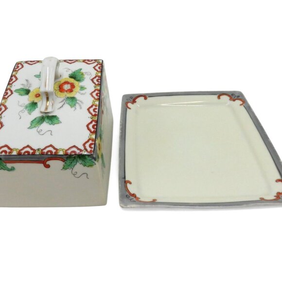 NORITAKE Butter Dish Floral Ceramic Hand-Painted Set Japan Vintage - Picture 7 of 13